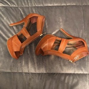 Tan zip up heels